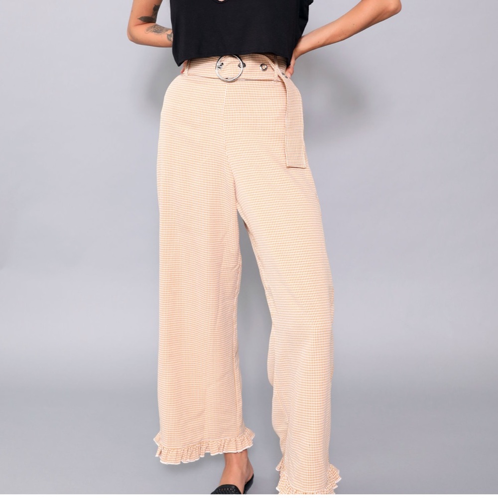 Merci pants in yellow check with belt